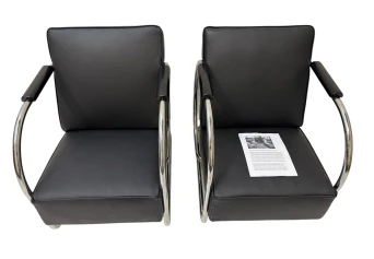 Art Deco Modernist Bauhaus Tubular Steel Lounge Chairs by Frits Kuyken, 1936